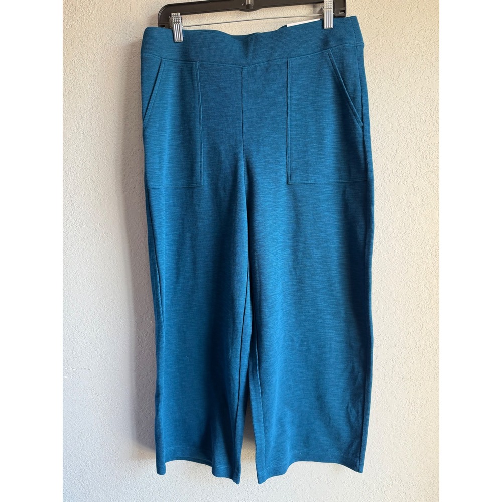 Chico's Zenergy Beach Slub Crop Pants Blue Seaport Wide Leg Size 1 US 8 NWT